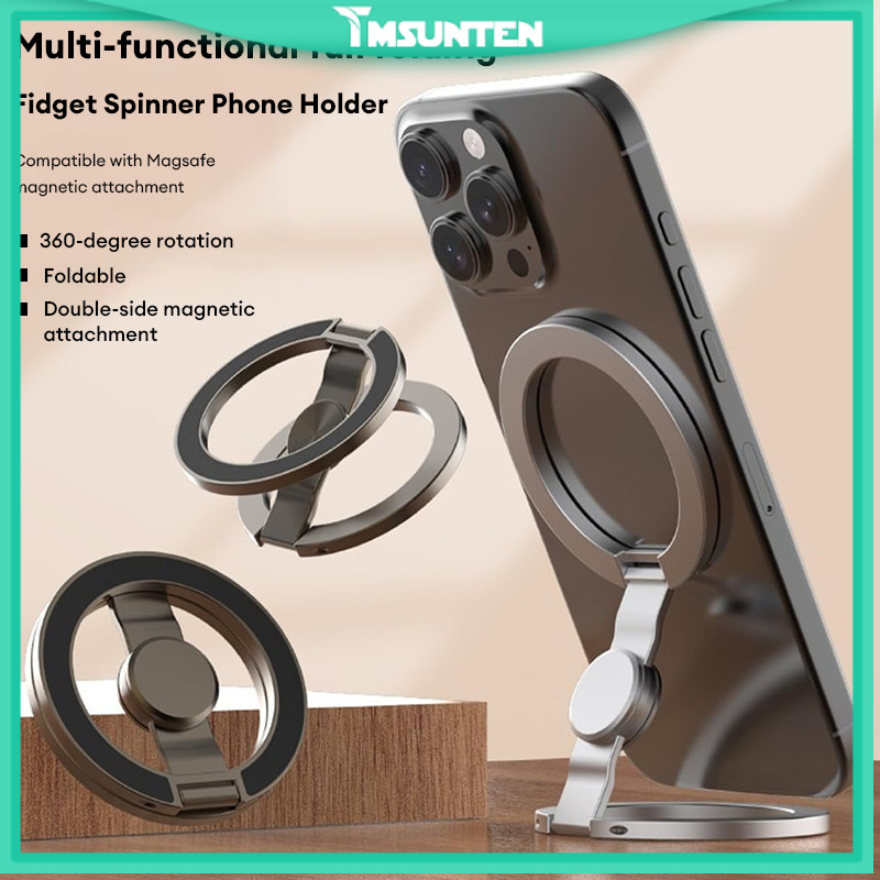 Dudukan Ponsel Magnetik dengan Fungsi Fidget Spinner, Rotasi 360°, Dapat Dilipat, Magnet Dua SisiTms