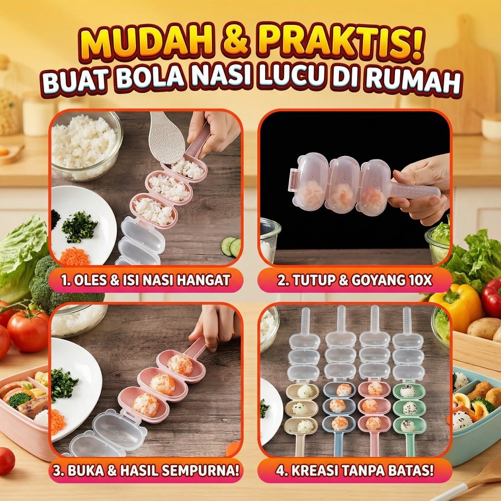 Cetakan Nasi Bola Bento Rice Ball Shaker Dengan Centong Anti Lengket Mold Maker Onigiri Sushi Maker 
