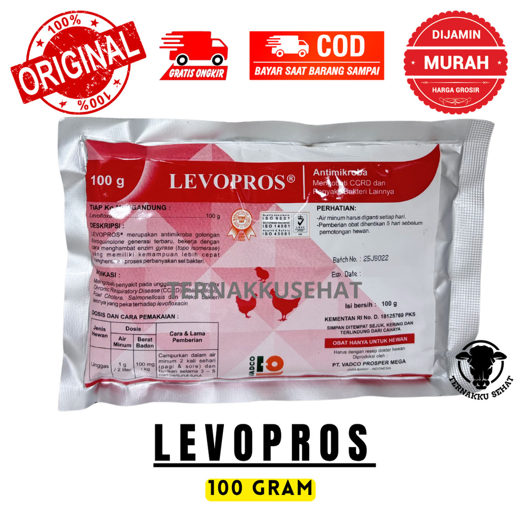 LEVOPROS 100 GRAM VADCO - Obat Ayam Cekrek Batuk Crd Colibacilosis CCRD Salmonella Fowl Cholera Sepe