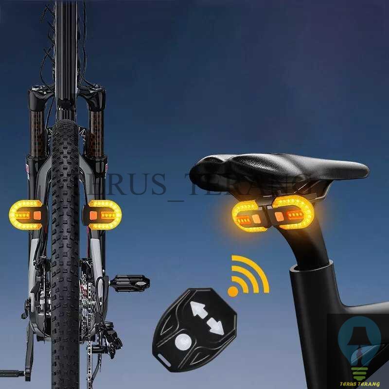 (Arsen Sport) Lampu Sein Sepeda Wireless Remote LED Super Terang USB Rechargeable Anti Air Lampu Bel