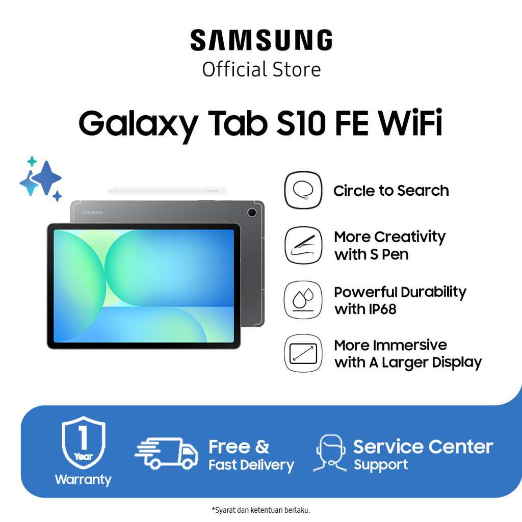 Samsung Galaxy Tab S10 FE Wifi 8GB/128GB - Gray | Tablet AI | Galaxy AI | Layar besar