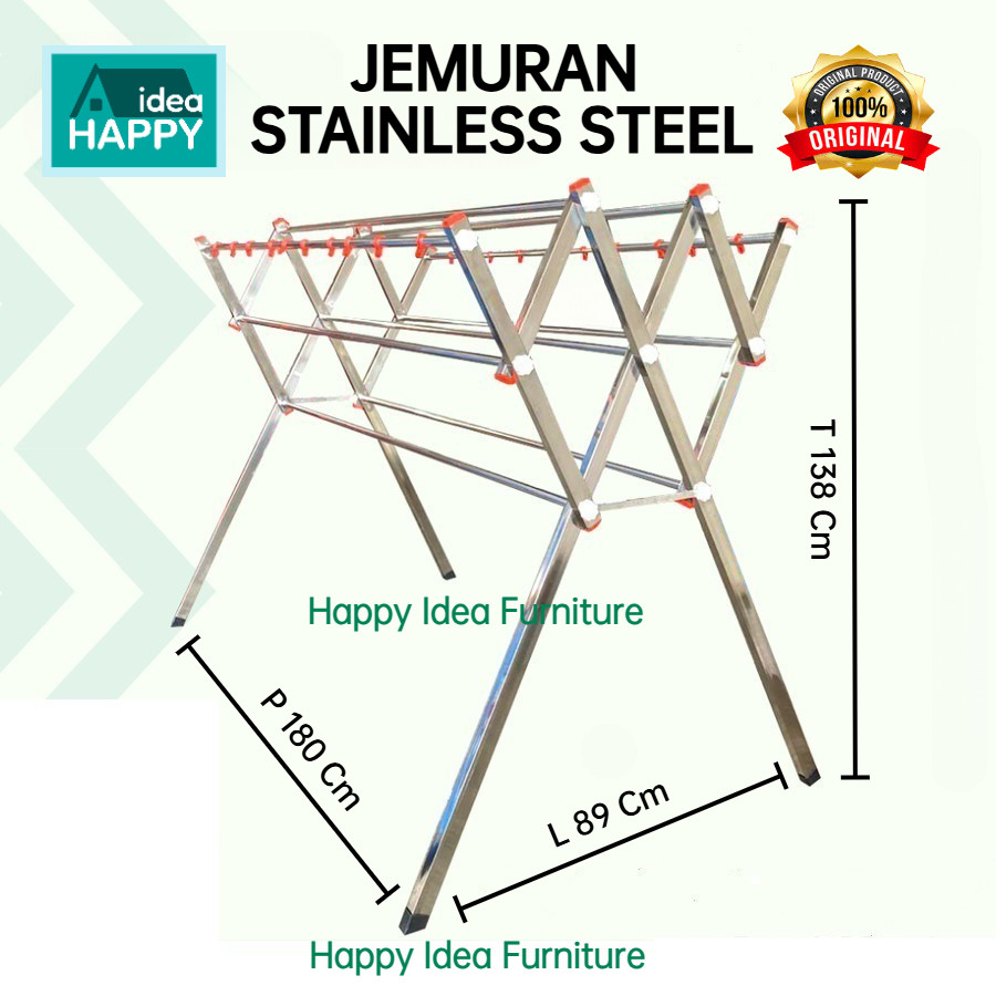 HAPPY IDEA - Jemuran Pakaian Premium Bahan Besi Stainless Kuat Pipa Kotak Jemuran Jumbo Jemuran Besa