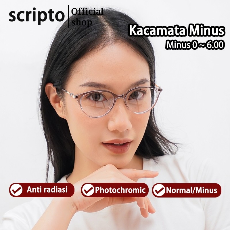 Scripto Kacamata Minus Anti Blueray Wanita Cat Eye Frame Bluecromic INS Fashion TR90 Frame Minus-0.5