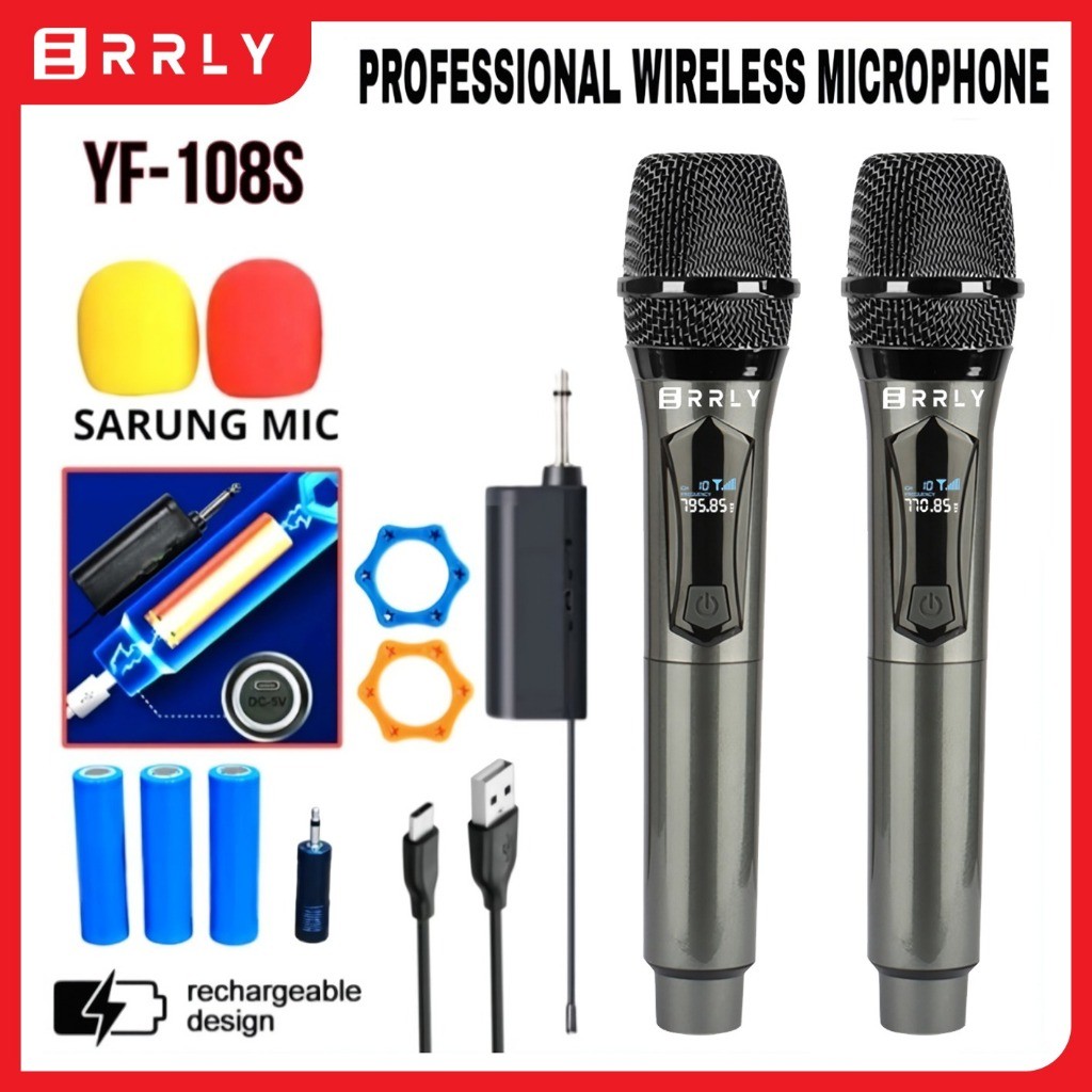 Mic Karaoke Microphone Wireless Tanpa Kabel 2MIC Dual Digital LED Mic Karaoke GENGGAM