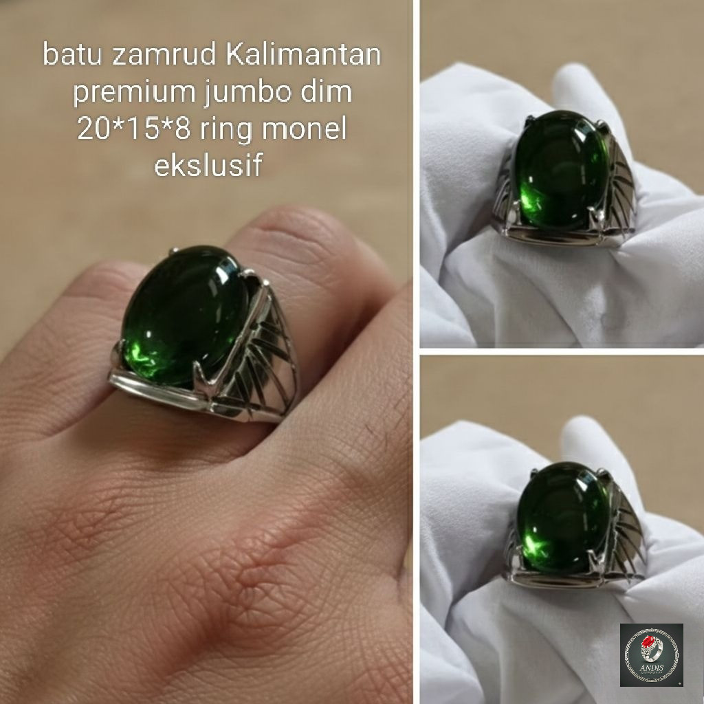 cincin batu jamrud Kalimantan kilau hijau mewah dan elegan dim jumbo ring monel