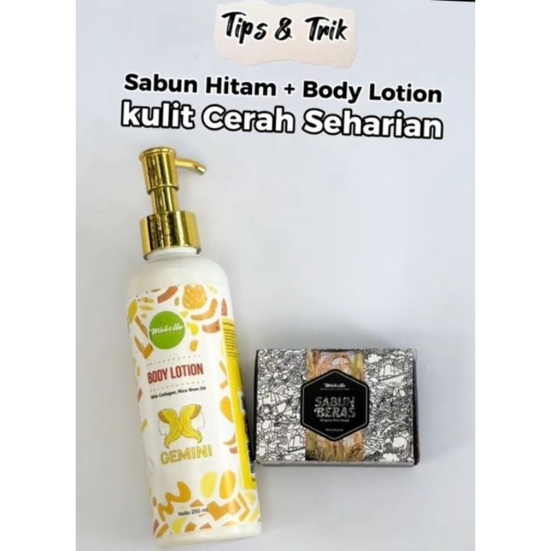 Mabello Paket Pencerah Badan/Body Lotion Mabello + Sabun Beras Hitam Mabello