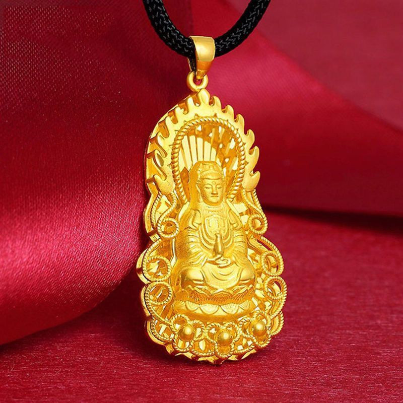 Liontin Karakter Keberuntungan Emas Master Guanyin Api Baru