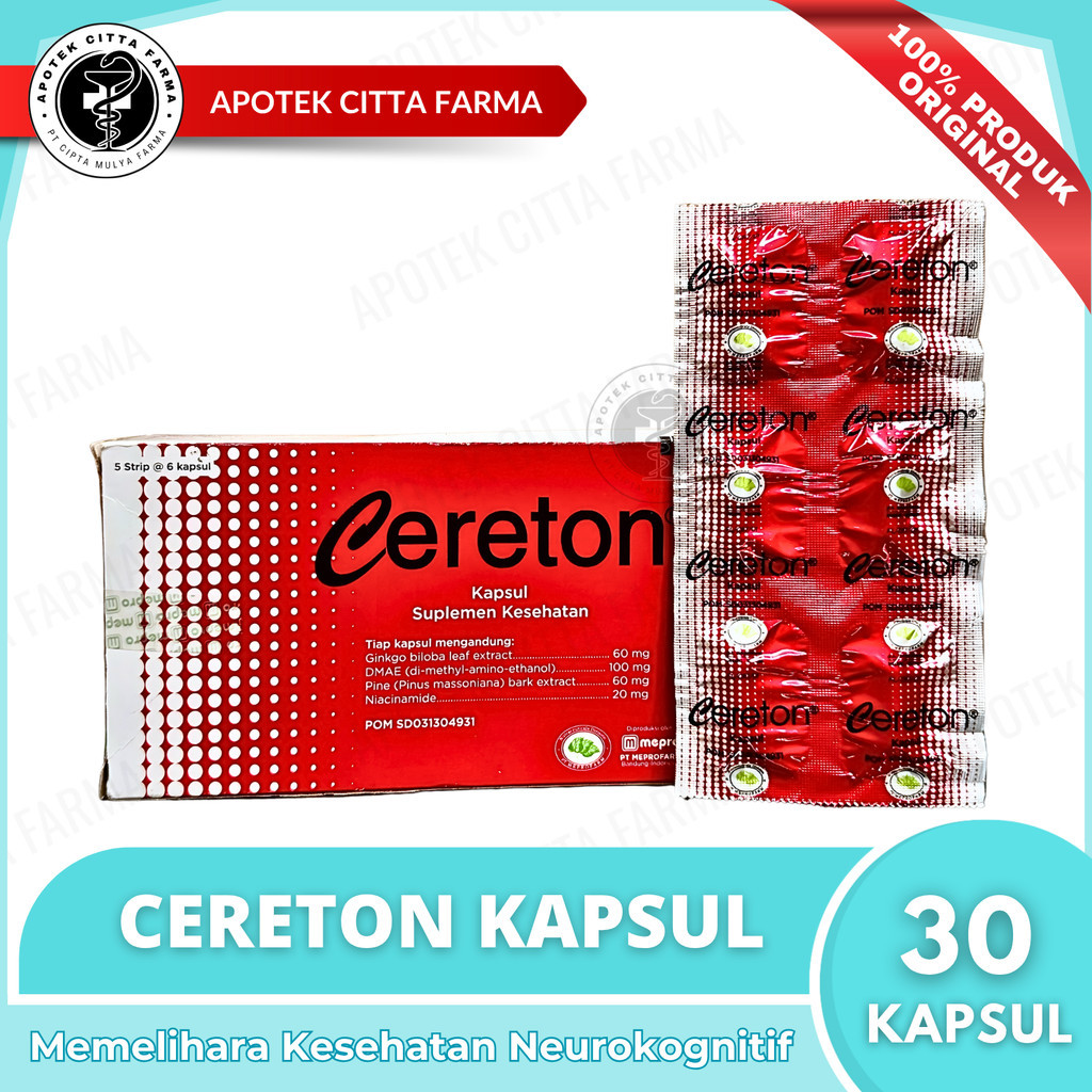 Cereton Kapsul 1 Box @ 30 Kapsul - Vitamin Nutrisi Otak / Melancarkan Sirkulasi Darah / Antioksidan 