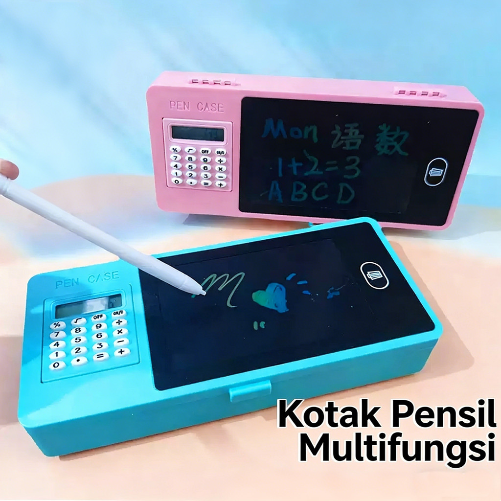 Kotak Pensil Multifungsi Baru dengan Kalkulator & Papan Tulis LCD untuk Sekolah - Kapasitas Besar