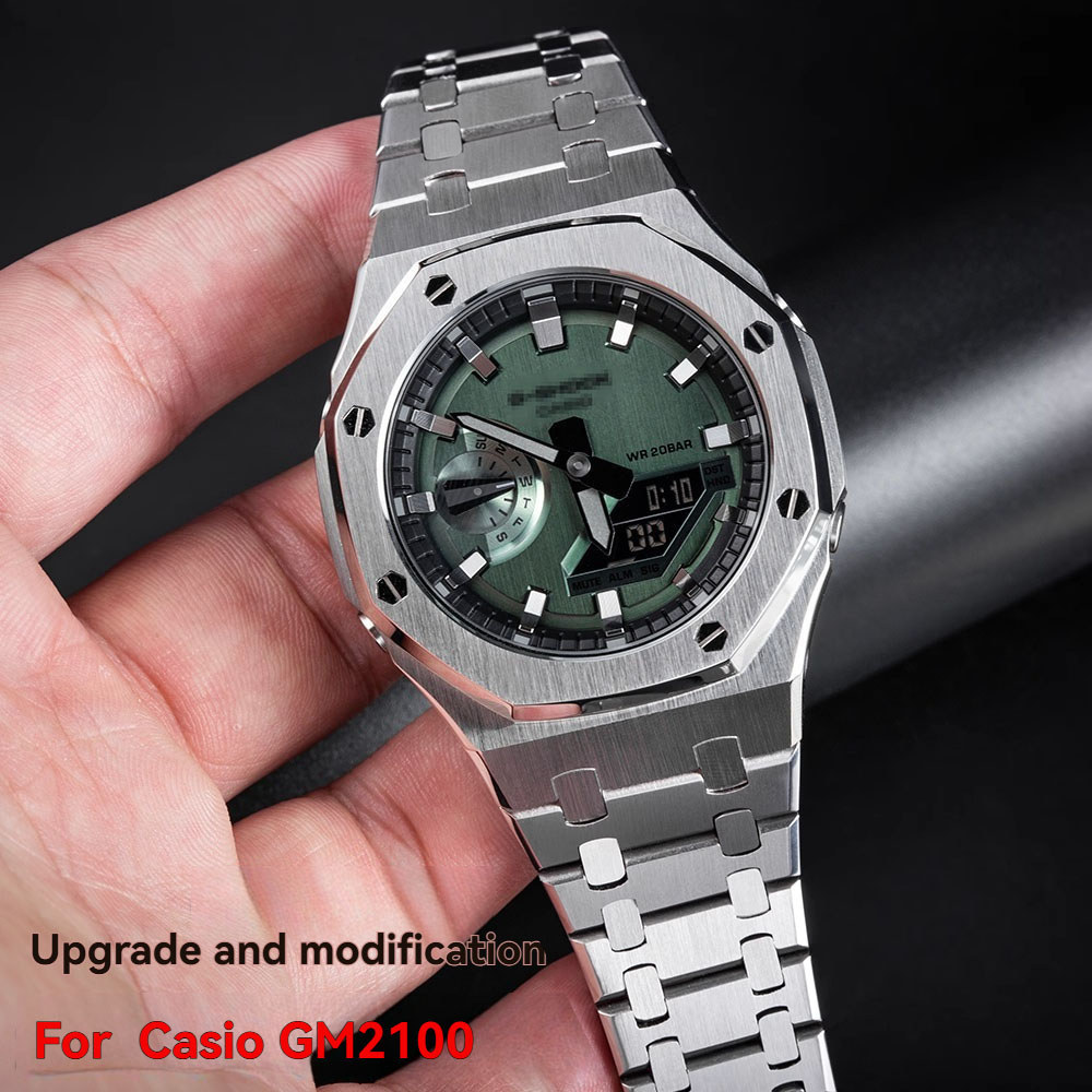 GM-2100 Metal Case Strap for Casio Oak Watch | Farmhouse Oak Mod Accessories | Replacement Bezel & B
