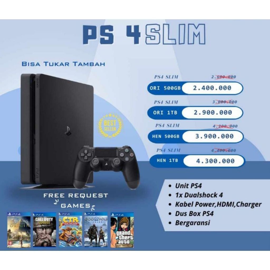 PS4 SLIM 1TB HEN 9.00 FULL GAME PERMANENMurah