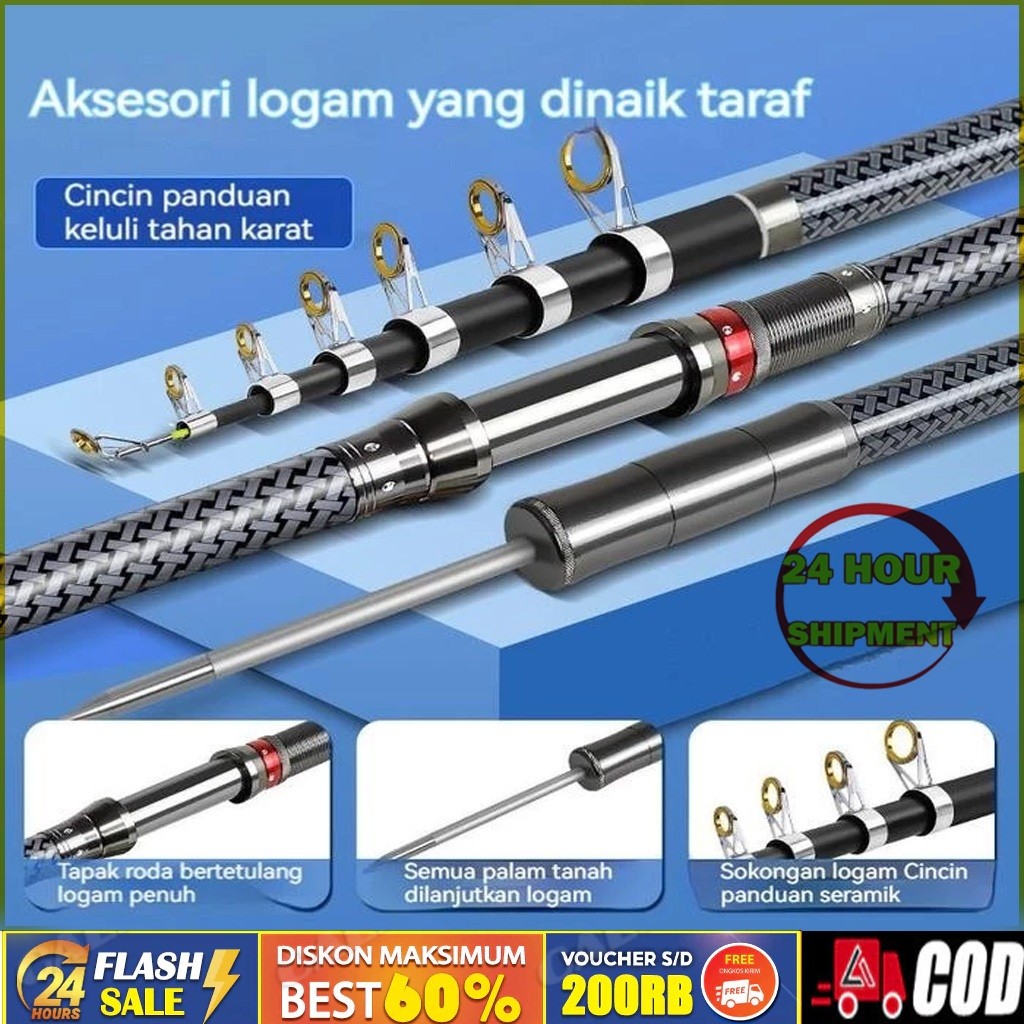 Joran Pancing Carbon Fiber Sea Fishing Rod 2.1M-4.5M/7 Tongkat Stik Pancing 4.5Meter Stick Pancingan