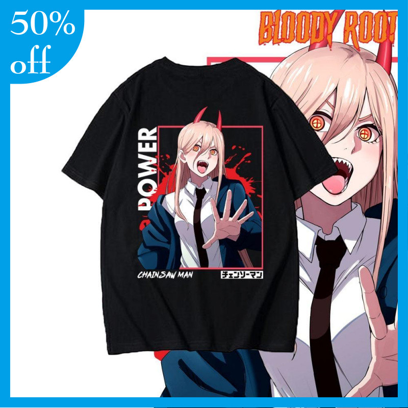 Kaos Anime Chainsaw Man Power / T-shirt Manga Japan Chainsaw Man Streetwear Atasan Pria Wanita
