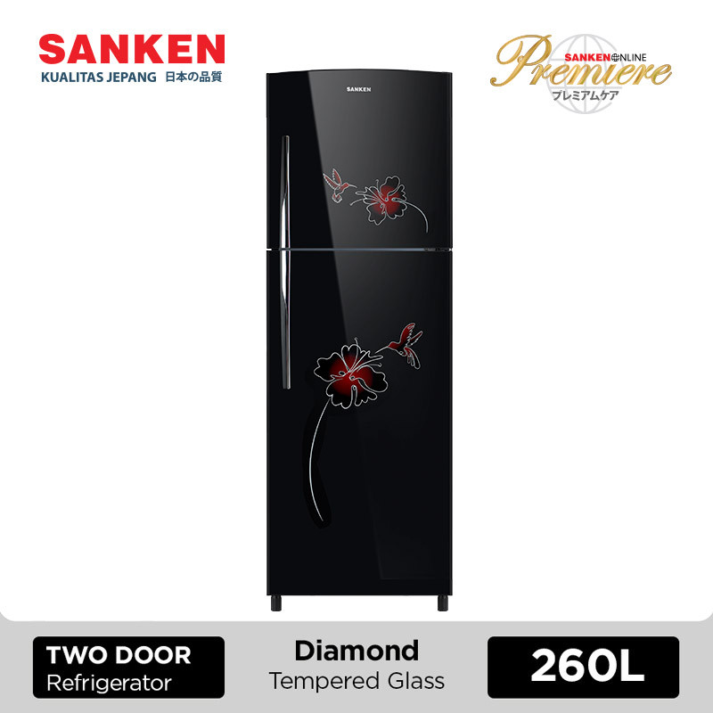 SANKEN Lemari Es / Kulkas 2 Pintu Kaca Rak Kaca PREMIUM SK-G266 AH-BK [Black Glass 260L]