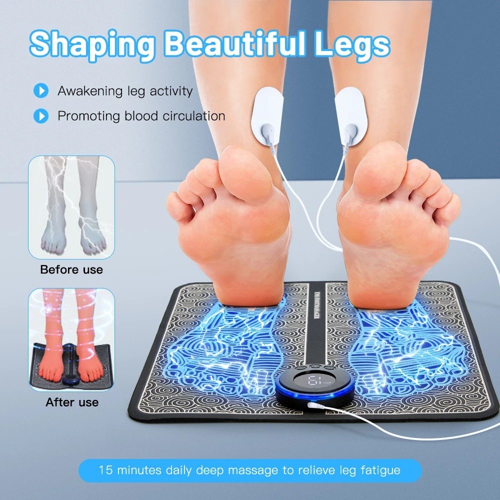 Rechargeable Electric Foot Massager Pad Electrostimulator Massage Mat EMS Muscle Massager Relax Feet