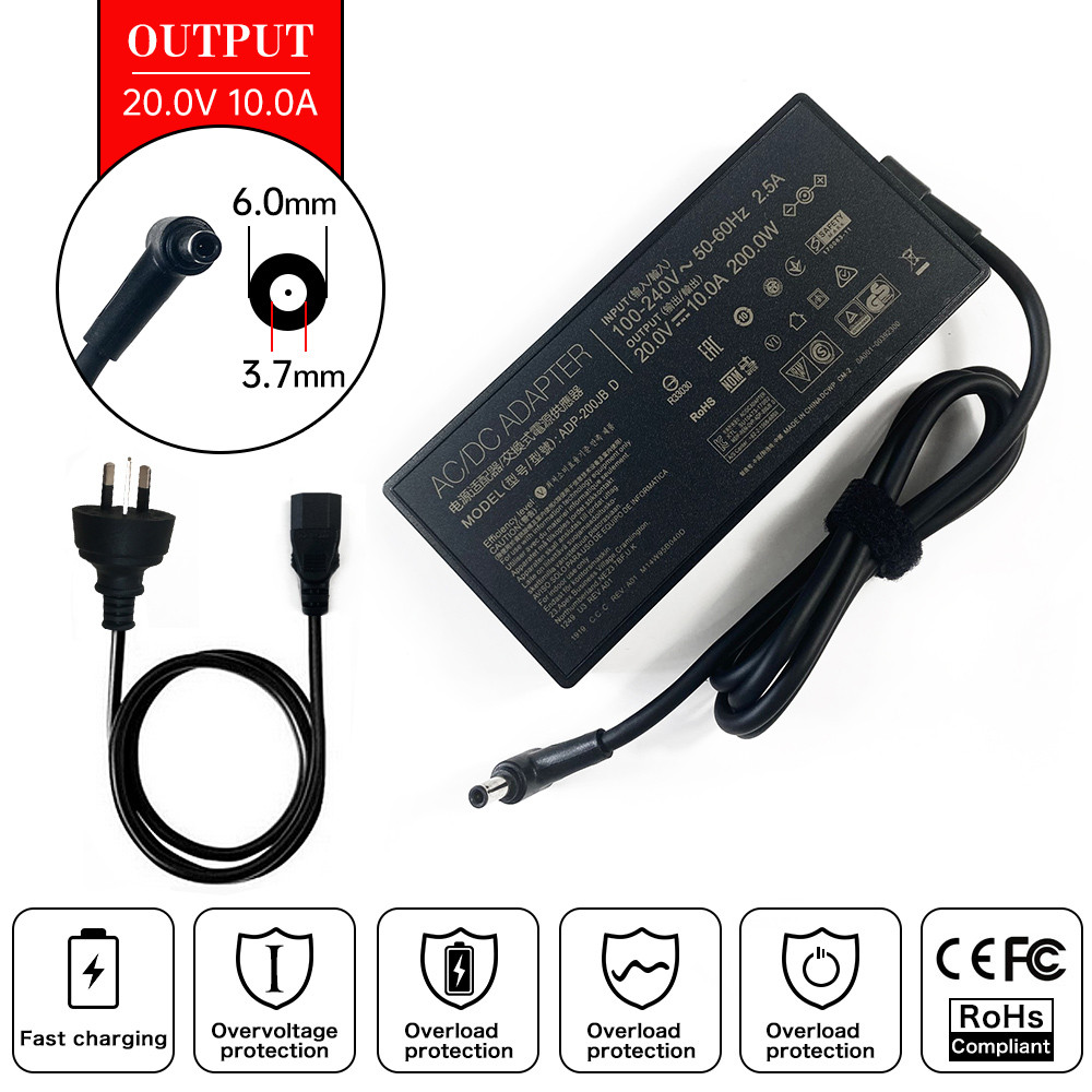 20V 10A 200W 6.0*3.7mm Laptop AC Adapter Charger for ASUS ADP-150CH B ADP-200JB D ADP-180TB H G531G 