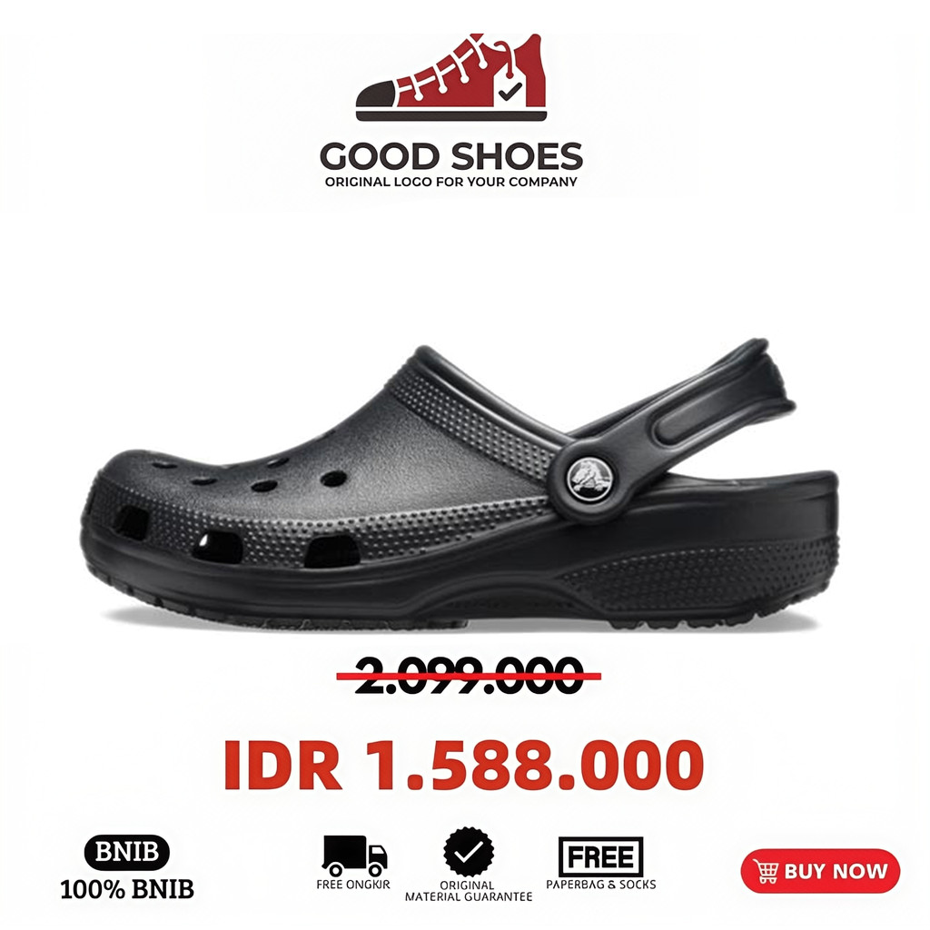Crocs Classic Clog Hitam Sandal Unisex Pria Wanita Kasual Nyaman Original