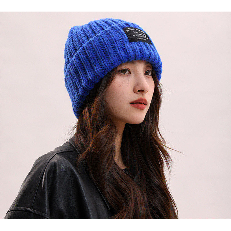 [Beruang kutub] Topi Wol Pria Topi Wol Bulu Hitam Ukuran Besar Topi Rajut Wanita Topi Dingin Rajuta