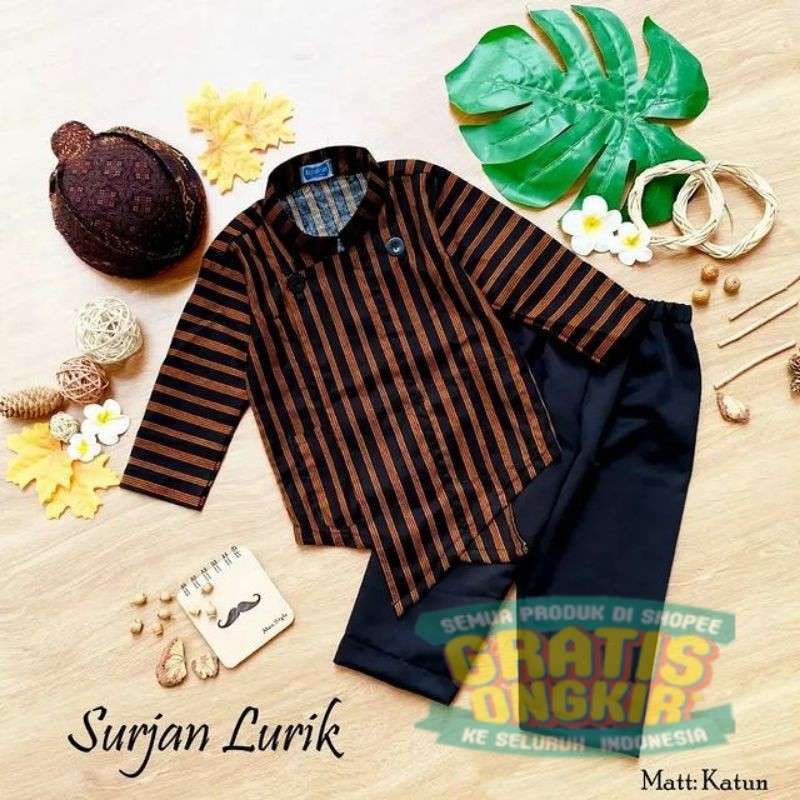 Setelan Baju Lurik Anak SD || Baju Tradisional Anak || Surjan Lurik Anak Laki Laki/ pakaian anak lai