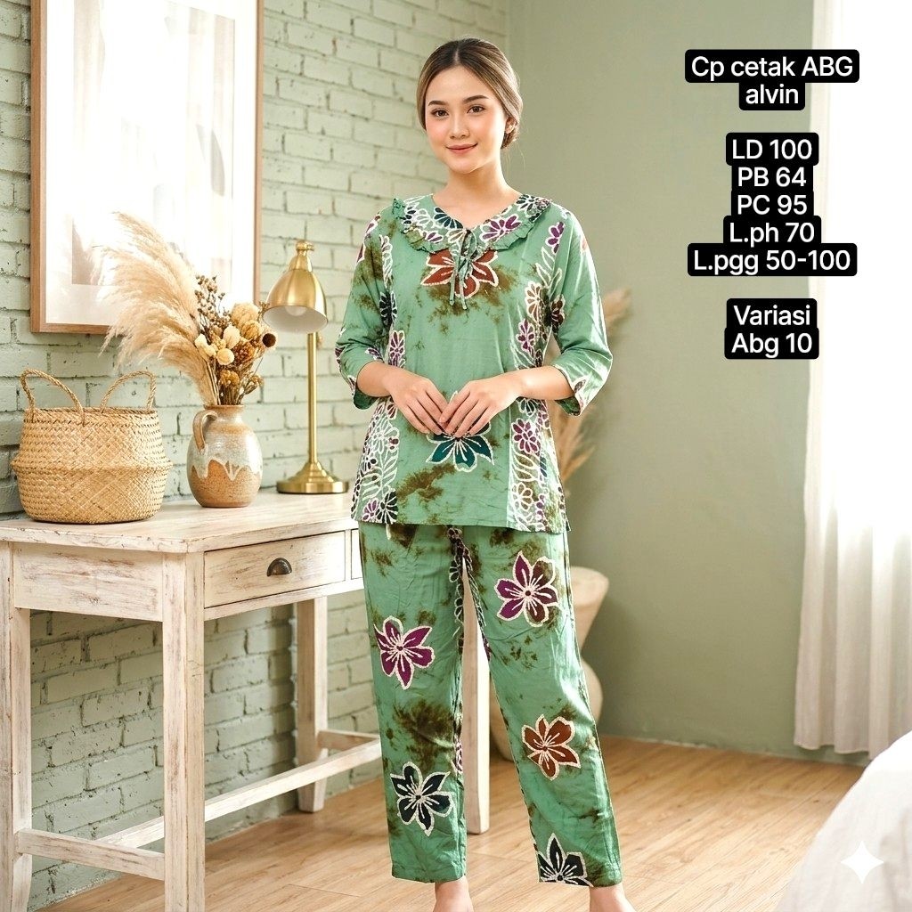 WIDHISTORE Setelan CP Cetak ABG, DEWASA Dan JUMBO Lengan 3/4 Dari Batik Alvin