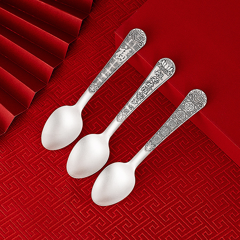Silver spoon 999 sterling silver eble western food spoon five Fu Linmen silver spoon household spoon