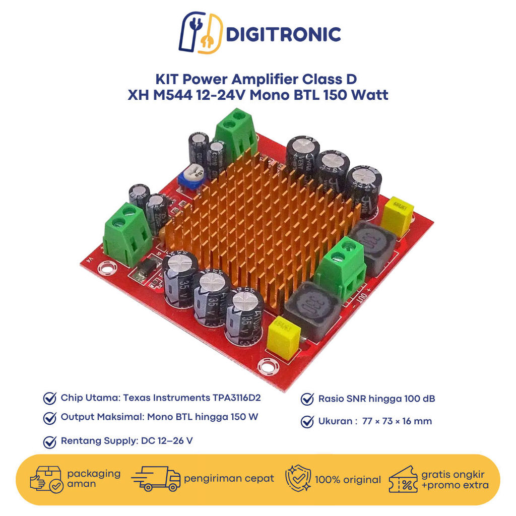 KIT Power Amplifier Class D  XH M544 12-24V Mono BTL 150 Watt