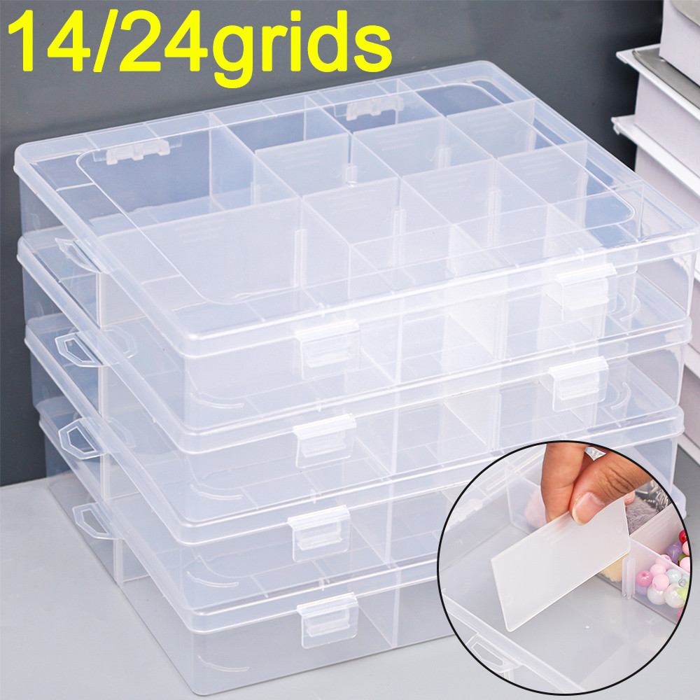 14/24grids Transparent Plastic Storage Boxes Adjustable Container Box Jewelry Button Clear splay Cas