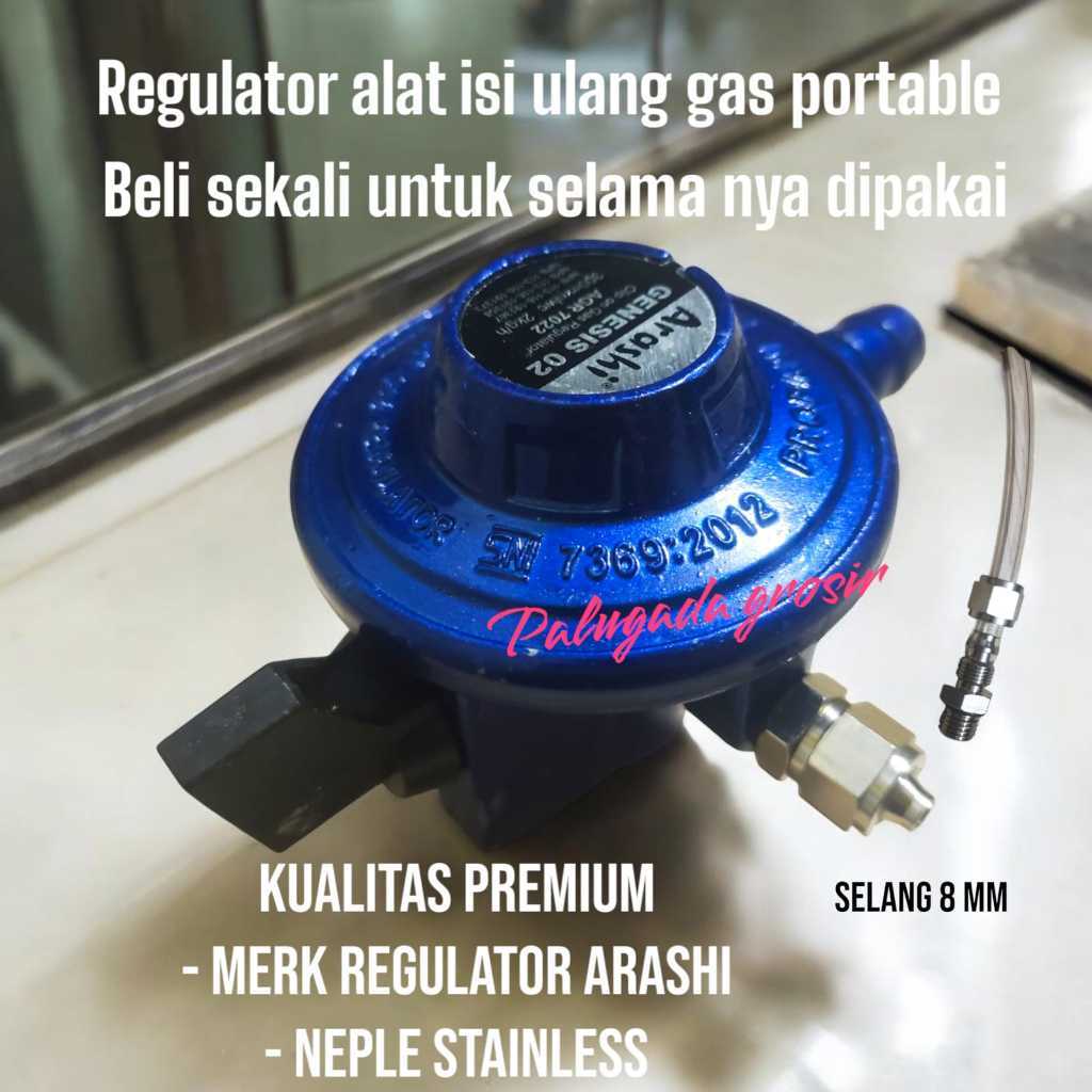 Regulator isi ulang gas portable neple stainless selang 8 mm kualitas premium yusughi