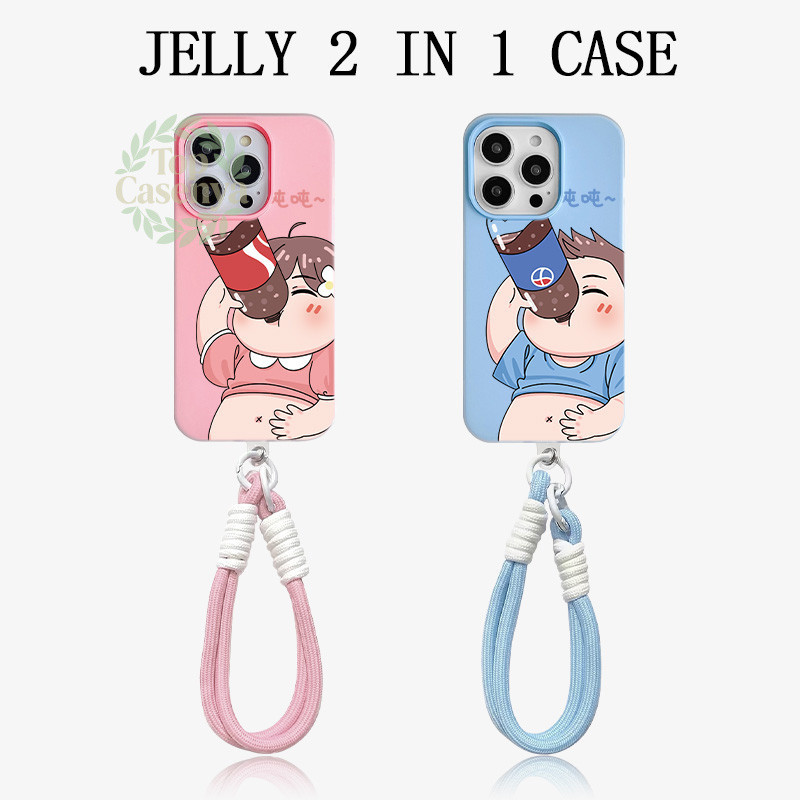 Terbaru Jelly 2 In 1 Anak Laki-Laki Dan Perempuan Yang Sedang Minum Minuman. Premium Couple Casing O