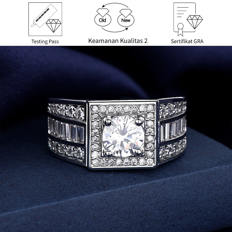 SikRoad Cincin platinum pria dengan cincin kawin Moissanite 2 karat