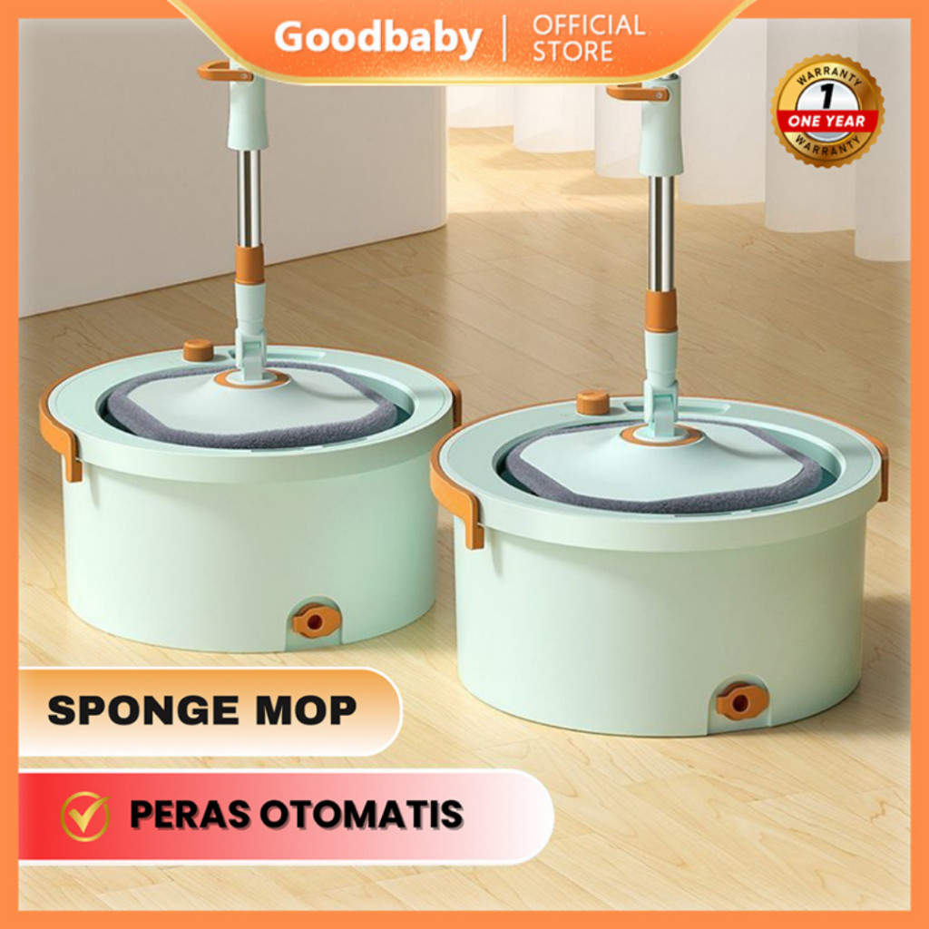 Goodbaby - Alat Pel Putar Mop Bulat Spin Mop Bulat Kotak - Alat pel Pembersih Lantai Spin Mop  Ember