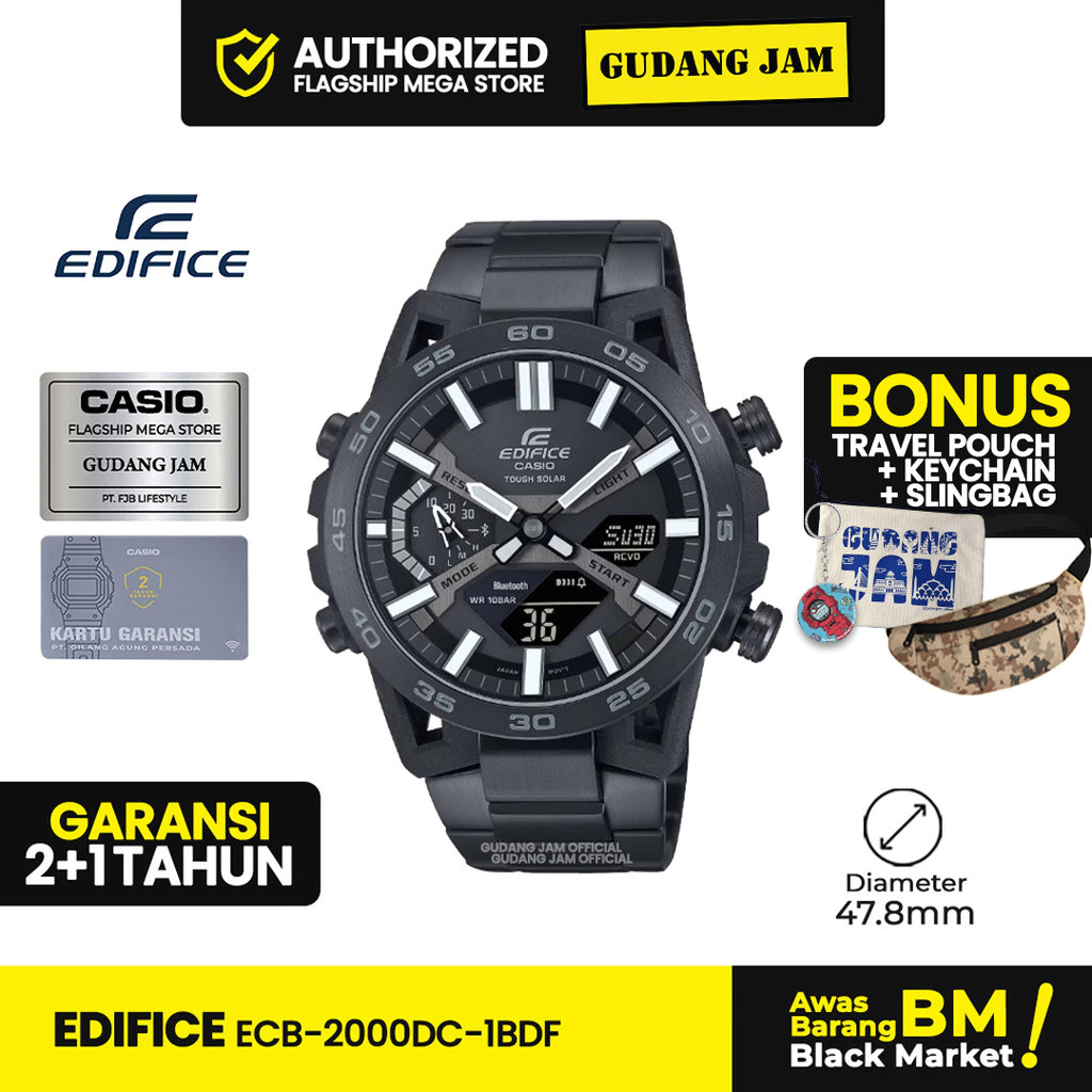 Jam Tangan Edifice Pria ECB-2000DC-1BDF ECB-2000DC-1B ECB2000DC Stainless Steel