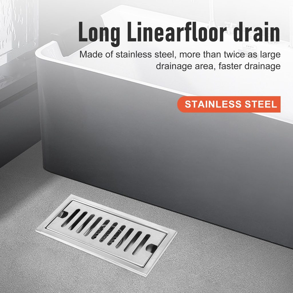AUAU-Rectangular Linear Shower Floor Drain Long Linear Drainage Channel Drain For Hotel Bathroom Kit
