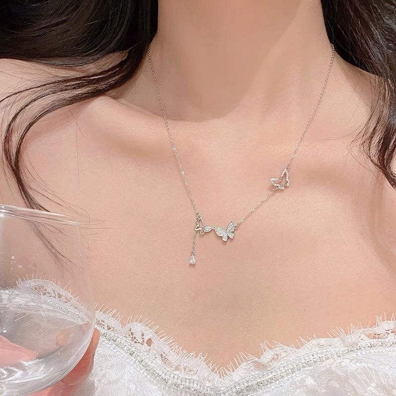[COD] S925 Sterling Silver Butterfly Fringe Kalung Wanita Niche