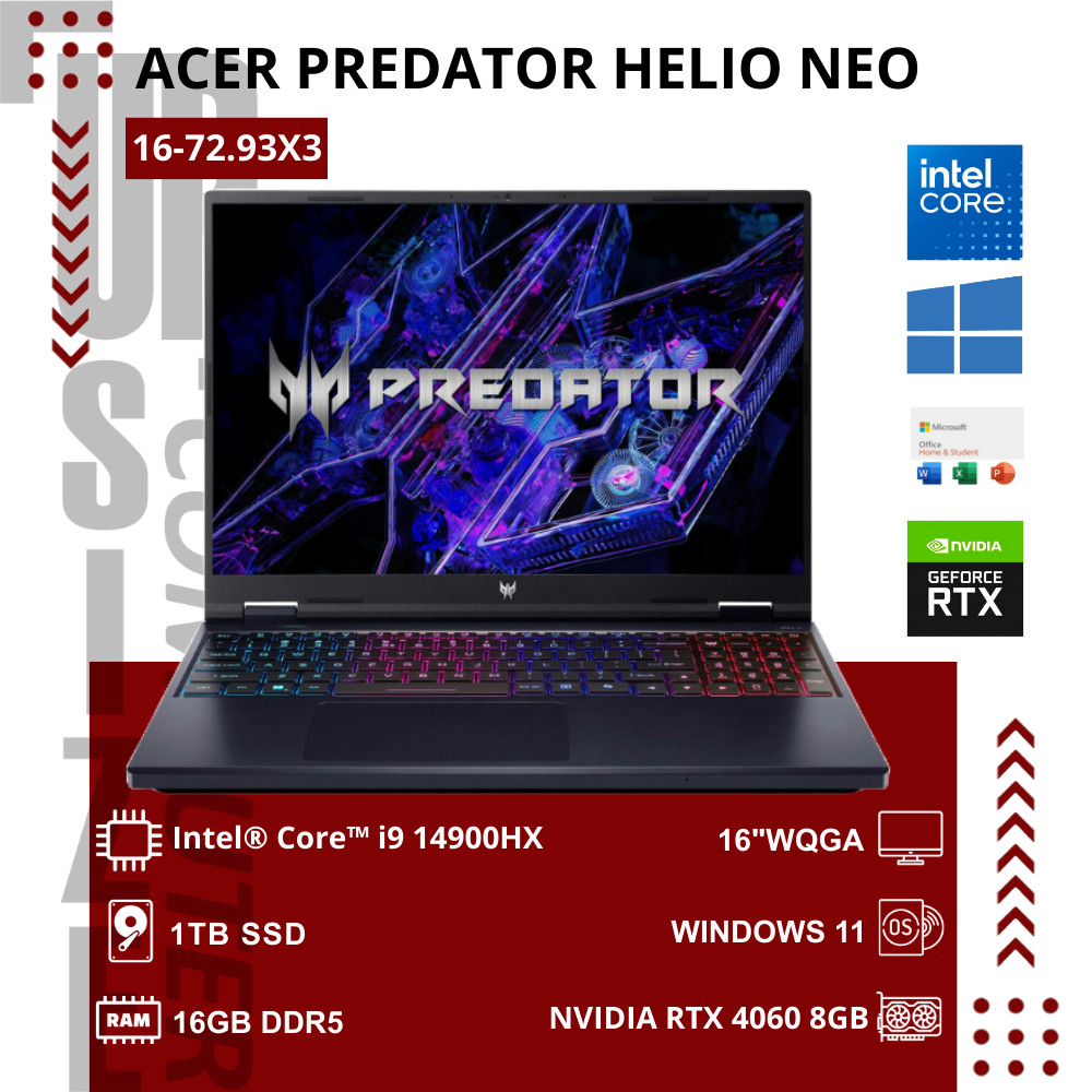 ACER Predator Helios Neo 16 PHN16 72 93X3 Core i9 14900HX 16GB 1TB 4060 W11 OHS Abyssal Black