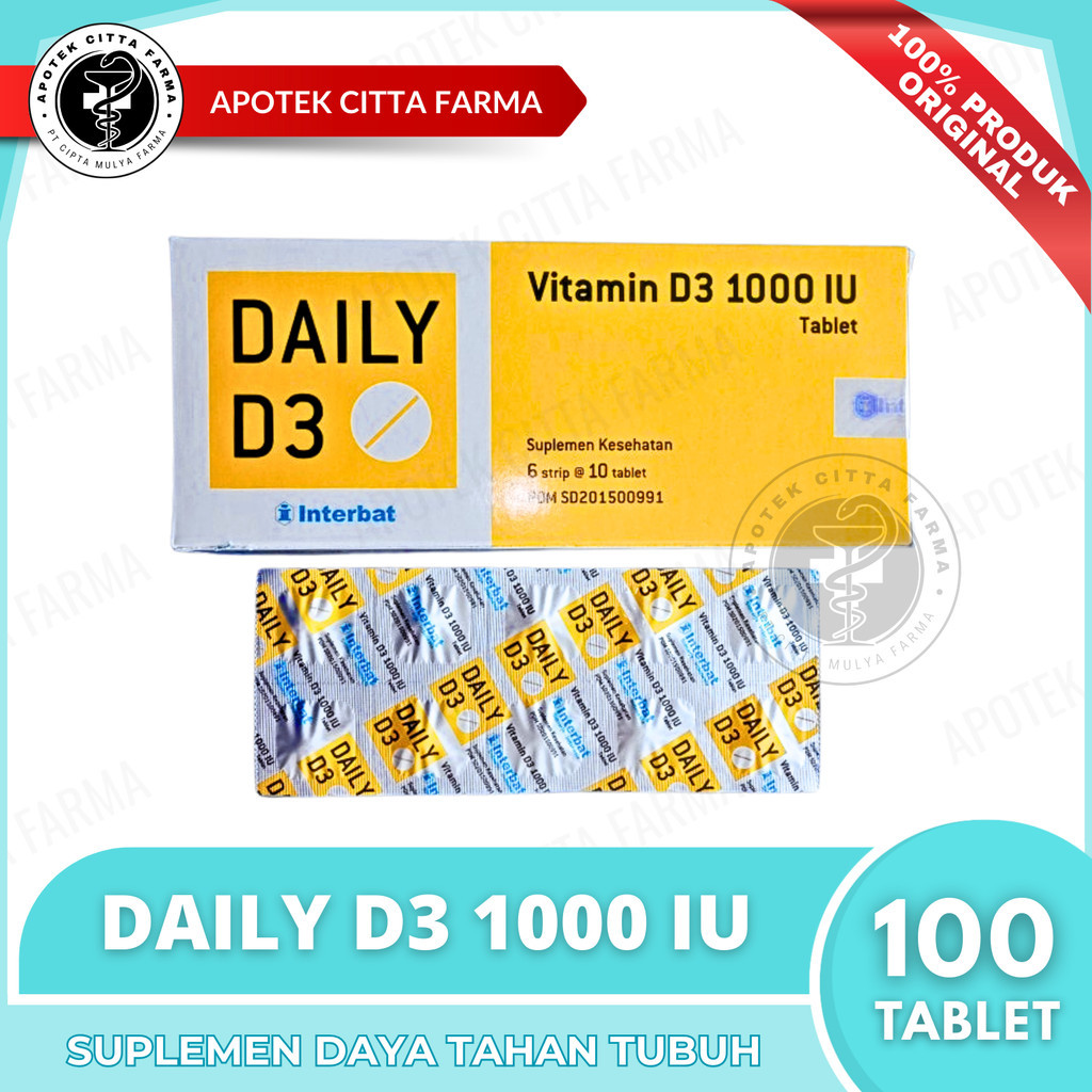 Daily D3 1000 Per Box @ 1Box - Suplemen D3 1000 IU Untuk Memenuhi Kebutuhan Harian Dan Memelihara Da