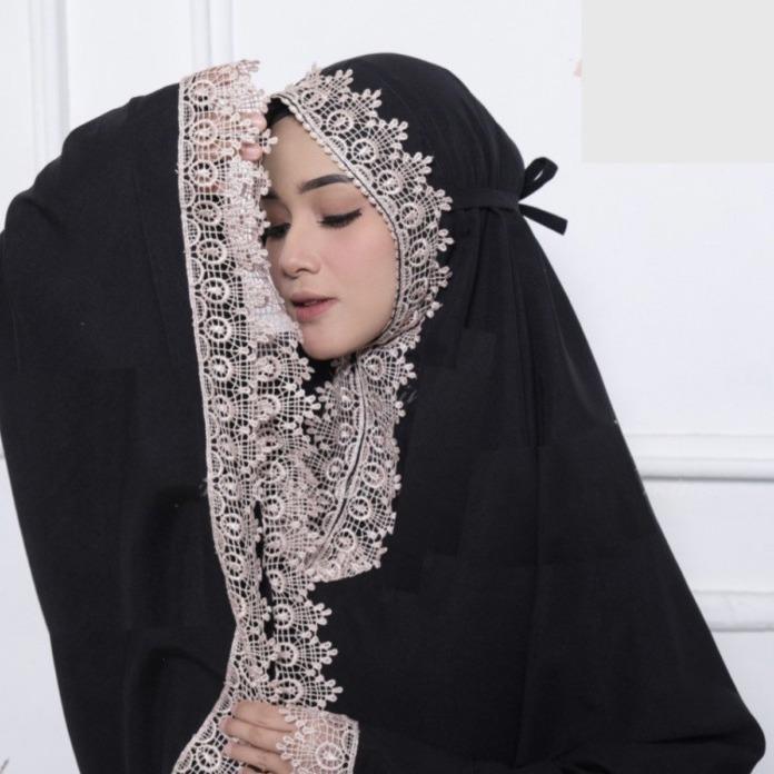 Mukena Zamora Dewasa Jumbo 2In1 Resleting Katun Polos Renda Motif Muslim Travel Panjang Atasan Muken