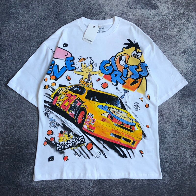 ORI Pull&bear Oversized CARTOON NETWORK WACKY RACING T-Shirt - Vintage Oversized CARTOON NETWORK T S