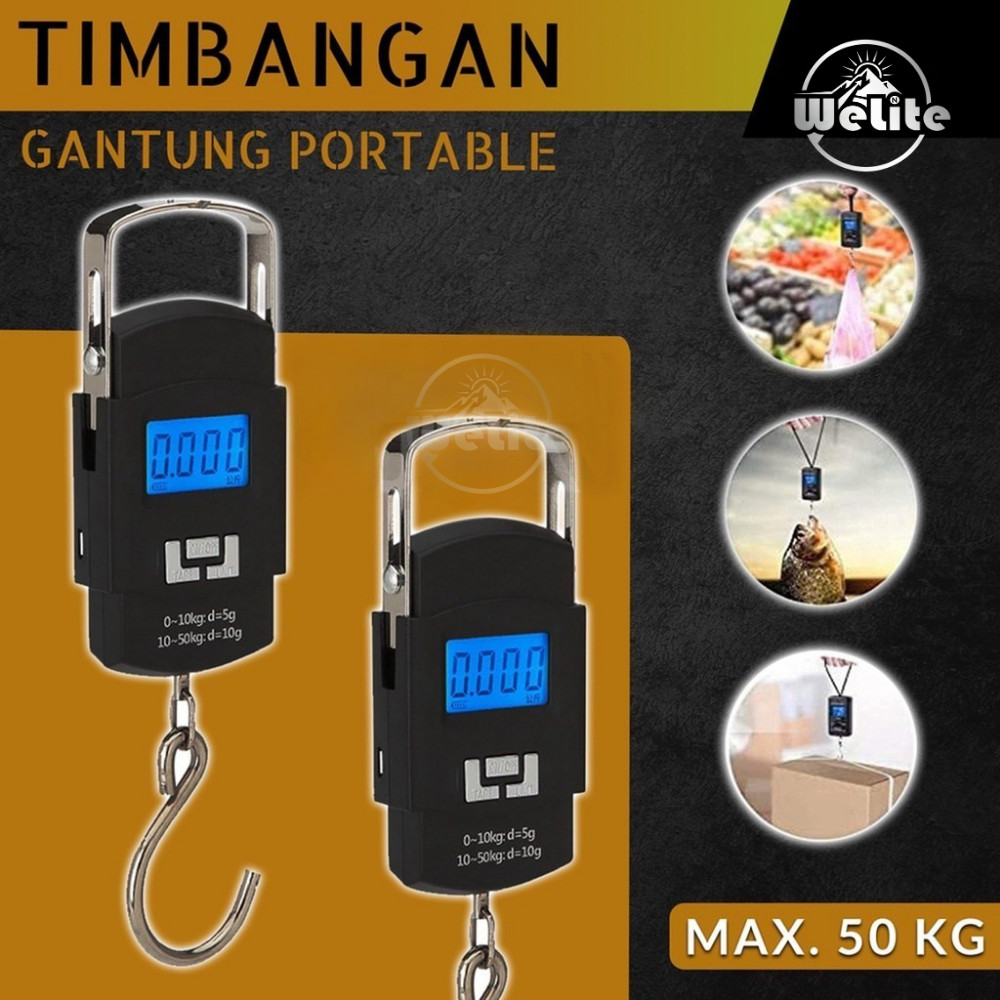 Timbangan Gantung 50 Kg LCD Digital Scale Portable Mini Kiloan Ikan Beras serbaguna Koper Bagasi