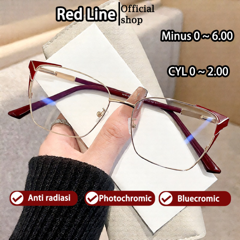 Red Line Cateye Kacamata Anti Blueray Minus Wanita Cat Eye Kaca Mata Optik Korean Style INS Fashion 