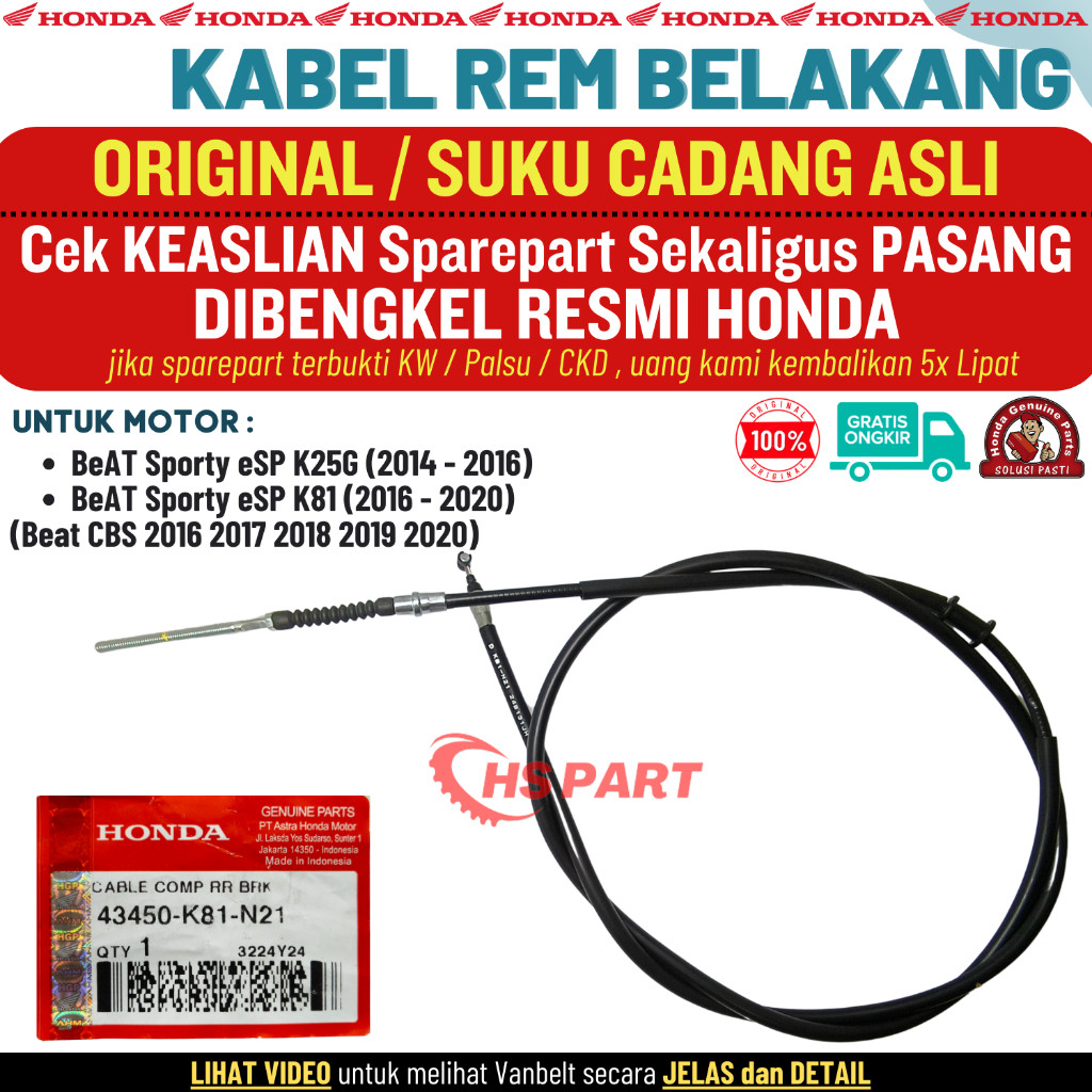 Kabel Rem Belakang Beat Fi Esp 2016 2017 2018 2019 2020 Original Honda 100%