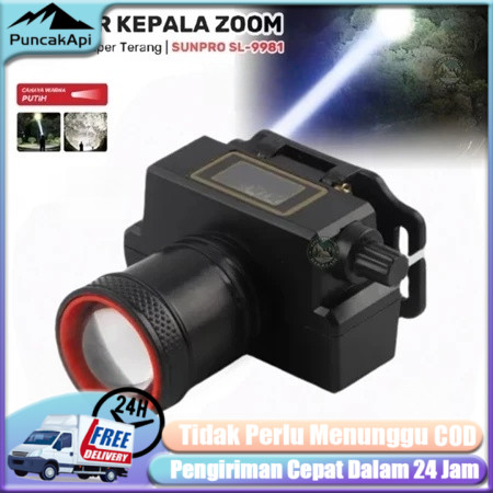 Senter Led Super Kepala Senter Kepala Zoom 250watt Cahaya Putih 8000mah Tahan Hingga 50jam