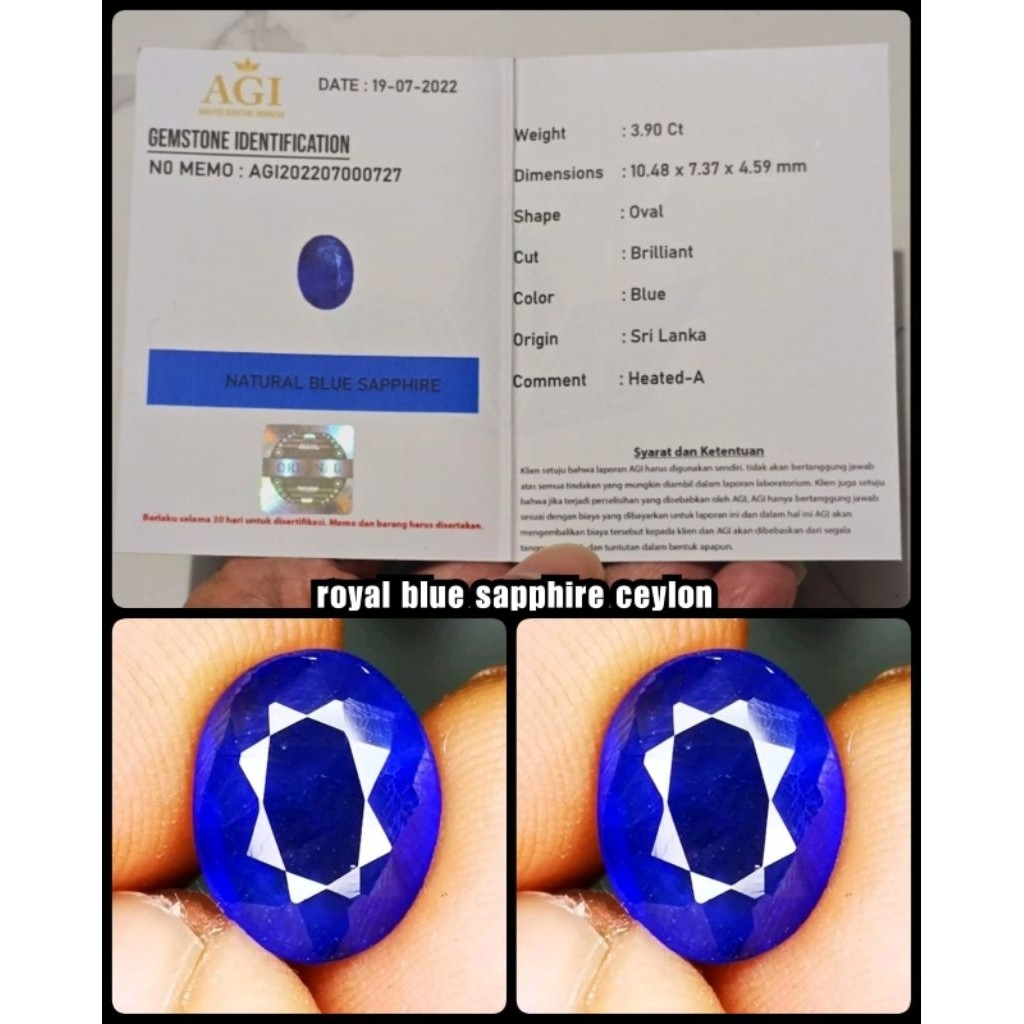 Royal Blue Sapphire Ceylon Kelas Kontes + Memo Lab