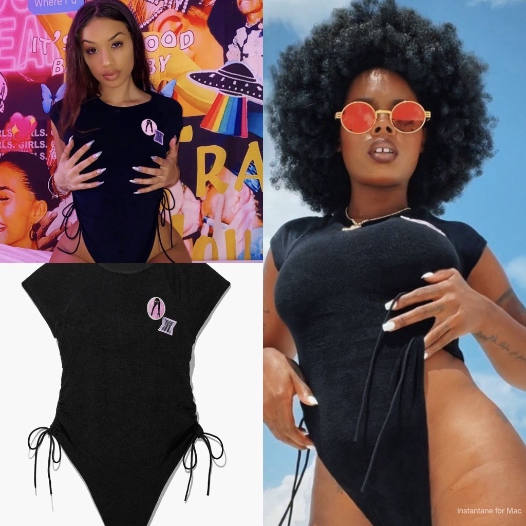 SAVAGE X FENTY Rihanna Terry Bodysuit Booty Shorts with Side Tie Highwaisted Laced Up Bikini Bottom 