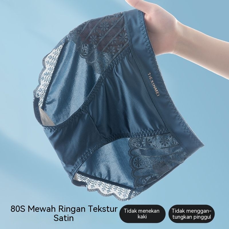 Celana dalam satin wanita renda es tipis sutra selangkangan antibakteri bernapas celana pendek
