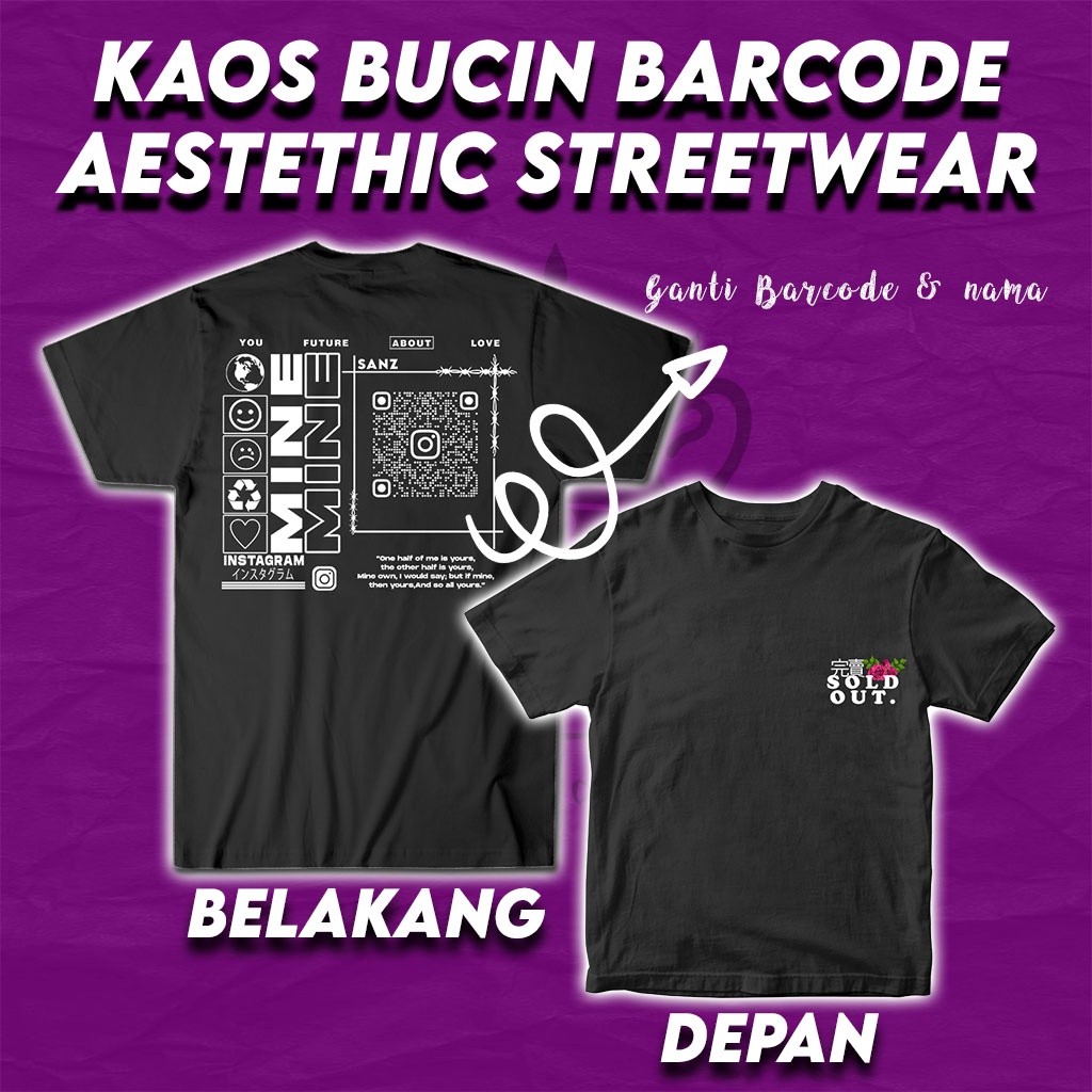Kaos Baju CUSTOM STREETWEAR SCAN BARCODE PROFILE INSTAGRAM PACAR KALIAN Kaos Distro SIZE M - XXL Pri