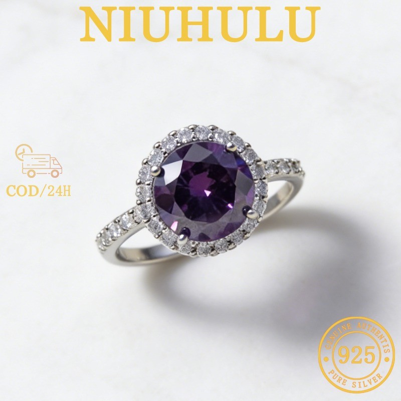 Cincin Emas Putih Zirkonium Ungu 4 Karat Wanita Au750