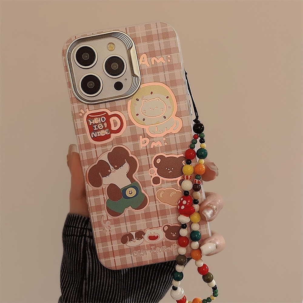 [COD] Hardcase HP iPhone Trendy - Bahan Anti Gores Anti Jatuh Desain Checker Hewan Lucu Laser Rantai