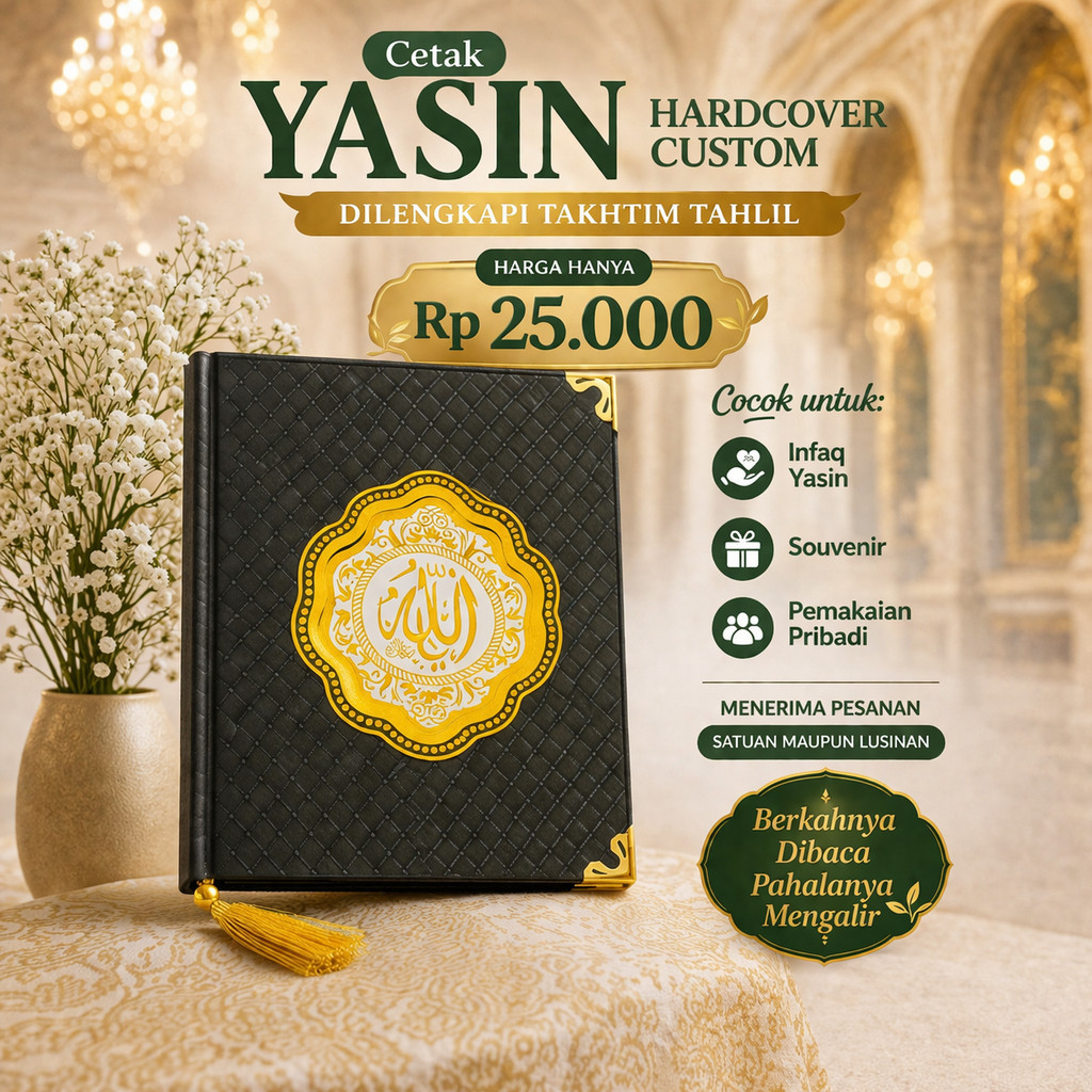 Buku Yasin Hardcover Hitam Jaring | Cetak Buku Yasin Custom| Dilengkapi Takhtim Tahlil