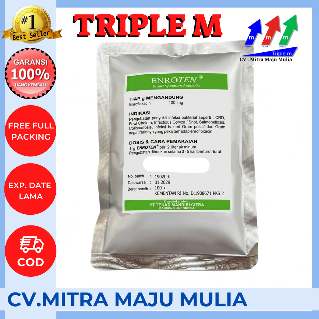 Enroten 100 gr - Obat Hewan Flu Batuk Sakit Pencernaan Snot CRD Komplex Pernafasan Unggas